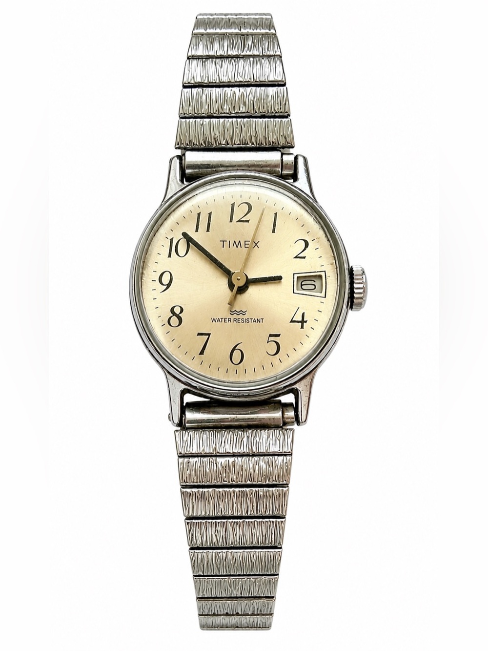 Vintage Timex Ladies Watch Silver Tone Stretch Band Date Quartz